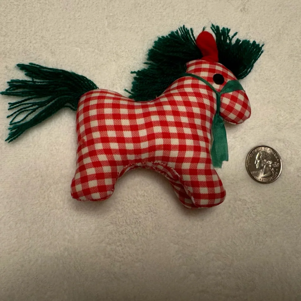 Vintage Christmas Pony Stuffed Animal Plaid Red, White And Green